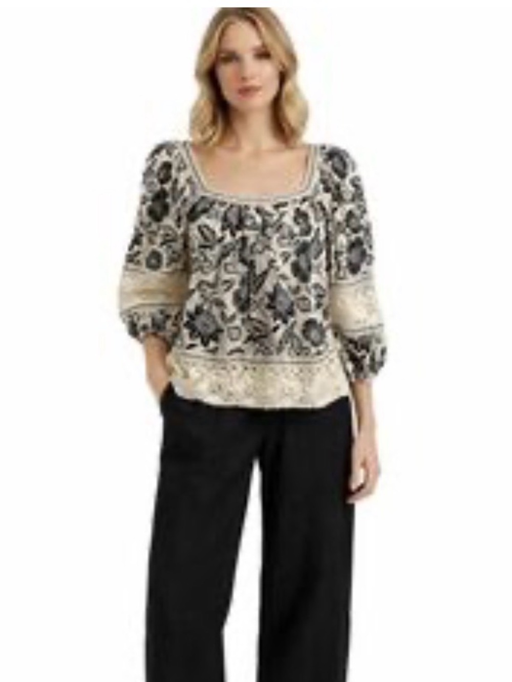 NWT Christian Siriano Linen Blend Peasant Top